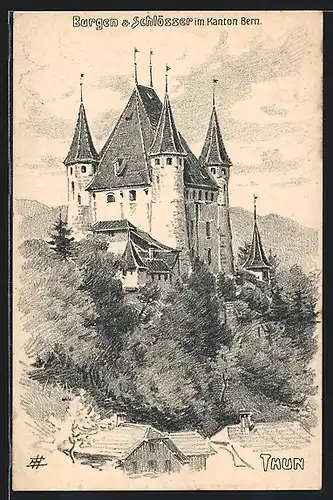 Künstler-AK Thun, Blick zum Schloss