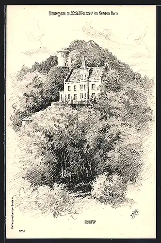 Künstler-AK Bipp, Blick zum Schloss