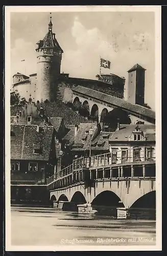 AK Schaffhausen, Rheinbrücke mit Munot