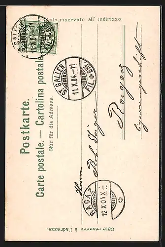 AK St. Gallen, Teilansicht mit Brunnen