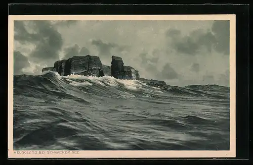 AK Helgoland, Insel bei schwerer See, Fotograf F. Schensky