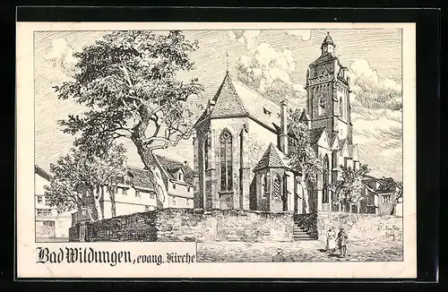 Künstler-AK Eugen Felle: Bad Wildungen, Evangelische Kirche