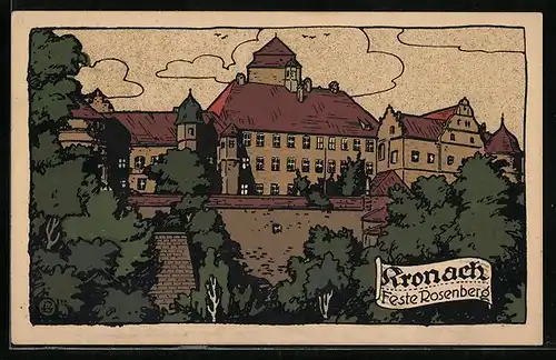 Steindruck-AK Kronach, Blick zur Feste Rosenberg
