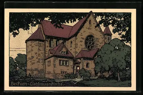 Steindruck-AK Beckum, Blick auf Liebfrauenkirche