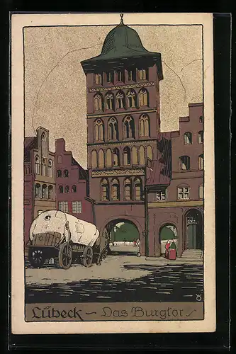 Steindruck-AK Lübeck, Das Burgtor
