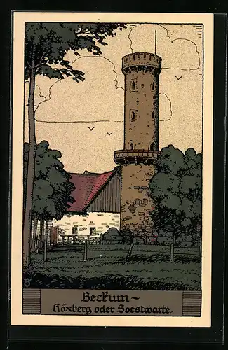 Steindruck-AK Beckum, Höxberg und Soestwarte