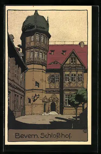 Steindruck-AK Bevern, Partie im Schlosshof