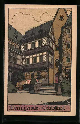 Steindruck-AK Wernigerode, Schlosshof, Teilansicht