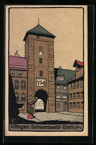 Steindruck-AK Villingen, Partie am Riettor