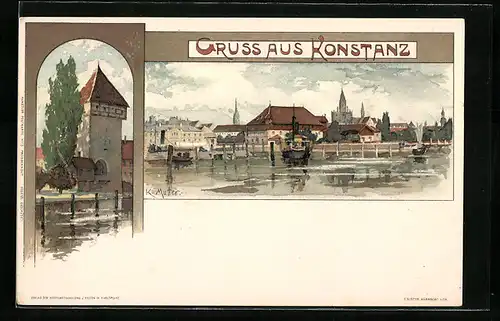Künstler-AK K. Mutter: Konstanz, Panorama, Ortsansicht
