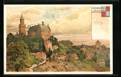Künstler-Lithographie W. Laufer: Cronberg i. Taunus, Panorama