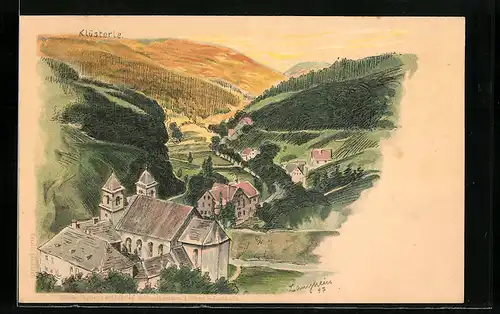 Künstler-AK Klösterle, Totale im Gebirge