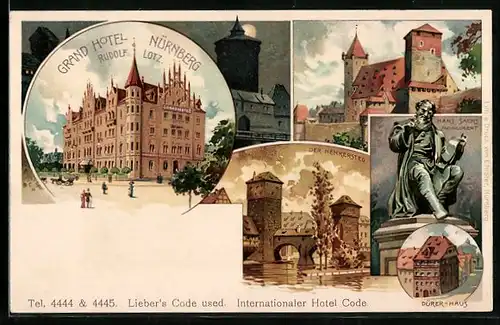AK Nürnberg, Hans Sachs Monument, Dürer-Haus und Grand Hotel