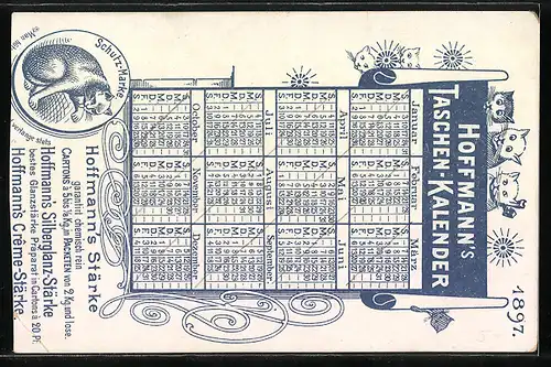 Lithographie Berlin-Tiergarten, Herkulesbrücke mit Lastenkahn, rückseitig Hoffmanns Taschenkalender 1897