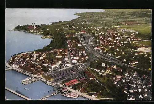 AK Friedrichshafen /Bodensee, Gesamtansicht mit Hafen aus der Vogelschau