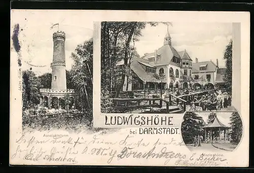 AK Darmstadt, Gasthaus Ludwigshöhe, Aussichtsturm, Marienhöhe