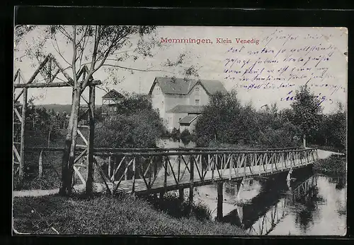 AK Memmingen, Klein Venedig, Ortspartie mit Brücke