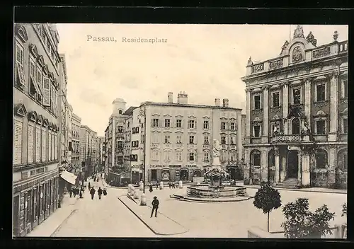 AK Passau, Residenzplatz mit Wittelsbacherbrunnen