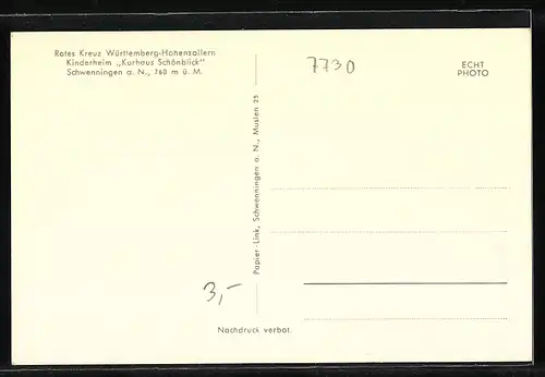 AK Schwenningen a.N., Kinderheim Kurhaus Schönblick, Rotes Kreuz