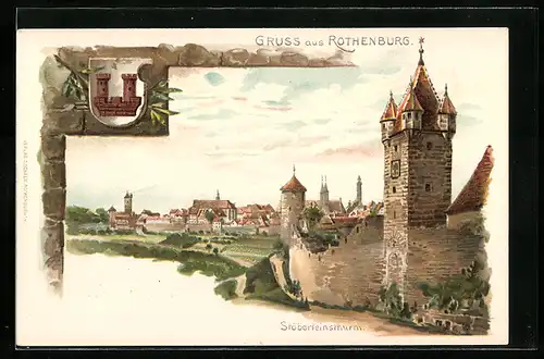 Künstler-AK Rothenburg, Stöberleinsturm mit Wappen