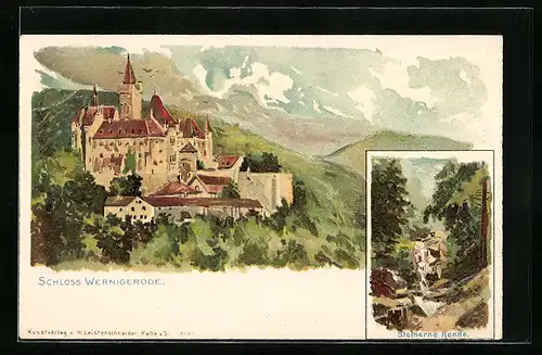 Lithographie Wernigerode, Schloss Wernigerode, Steinerne Renne