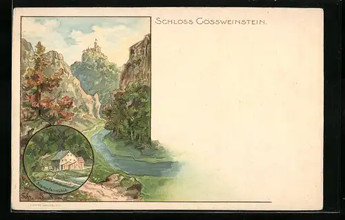 Künstler-AK Gössweinstein, Schloss Gössweinstein, Stempfermühle