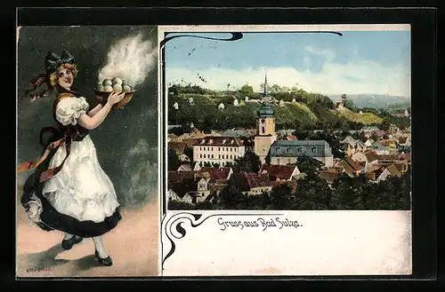 AK Bad Sulza, Ortsansicht, Frau mit Klösse