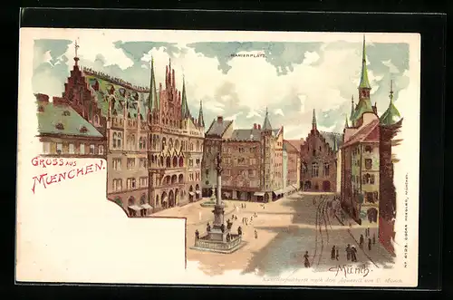 Künstler-AK Carl Münch: München, Marienplatz