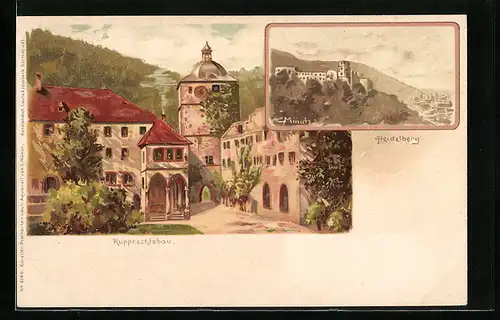 Lithographie Heidelberg, Rupprechtsbau und Burg