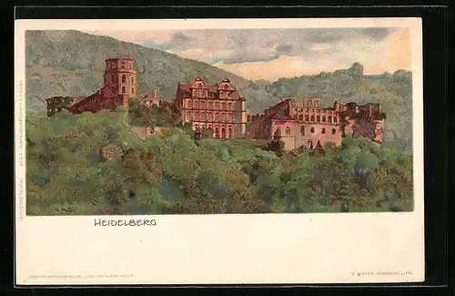 Künstler-AK Karl Mutter: Heidelberg / Neckar, Blick auf das Schloss