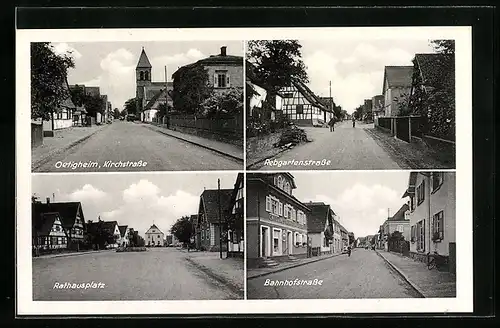 AK Oetigheim, Kirchstrasse, Rebgartenstrasse, Bahnhofstrasse