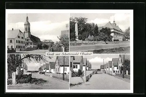 AK Schutterwald / Baden, Kirche, Kriegerdenkmal, Strassenpartie