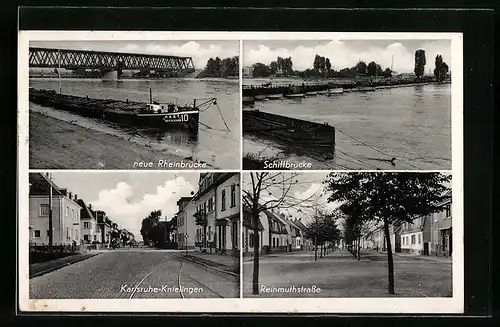 AK Karlsruhe-Knielingen, Blick in die Reinmuthstrasse, Neue Rheinbrücke