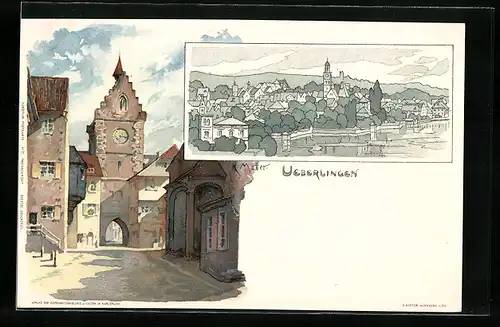 Künstler-AK K. Mutter: Überlingen, Gesamtansicht und Strassenpartie