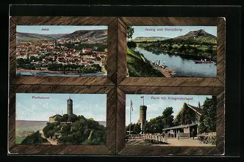 AK Jena, Ortsansicht, Fuchsturm, Forst mit Kriegerdenkmal