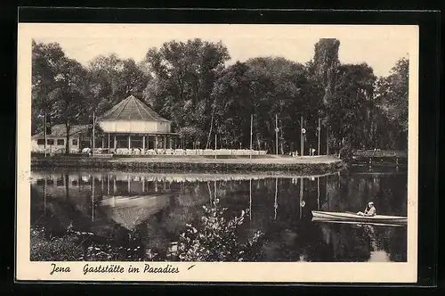 AK Jena, Gaststätte im Paradies, vom Wasser gesehen, Kanupartie