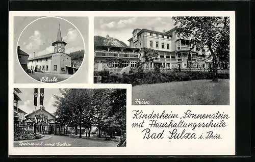 AK Bad Sulza, Kinderheim Sonnenstein mit Haushaltungsschule, Blick auf Schule, Heim u. Garten, 