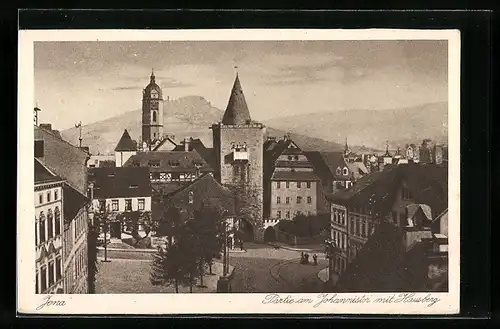 AK Jena, Johannistor mit Hausberg aus der Vogelschau