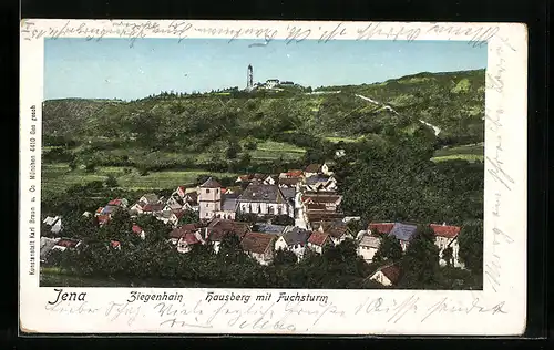 AK Jena, Hausberg mit Fuchsturm, mit leuchtenden Fenstern