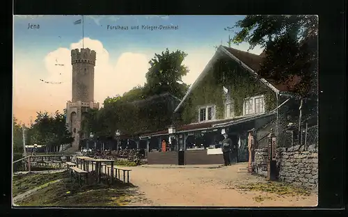 AK Jena, Gasthaus Forsthaus und Krieger-Denkmal