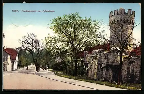 AK Jena, Fürstengraben mit dem Pulverturm