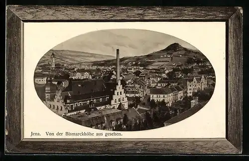 AK Jena, Ortsansicht von der Bismarckhöhe aus gesehen, Passepartout