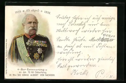AK Sr. Maj. des Königs Albert von Sachsen in Uniform mit Orden und Scherpe