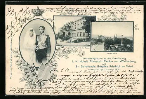 AK Stuttgart, Prinzessin Pauline v. Württemberg m. Erbprinz Friedrich zu Wied 29. Okt. 1898