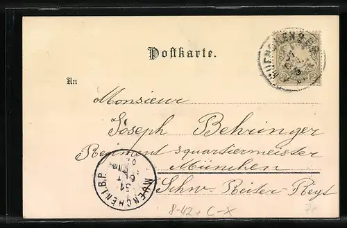 Lithographie Bern, Teilansicht, Frau in Tracht, Bauern mit einem Heuwagen und Wappen