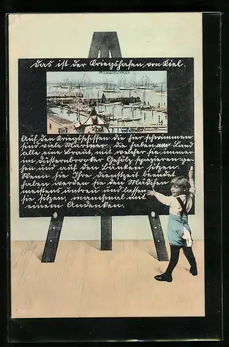 Schultafel-AK Kiel, Blick auf den Kriegshafen der Stadt