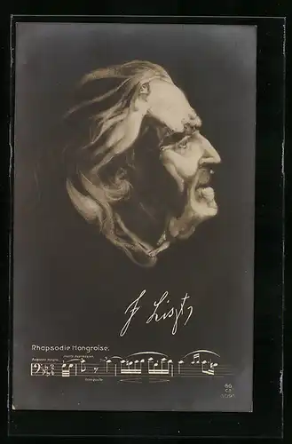 AK Gesicht von Franz Liszt aus nackten Frauenkörpern modelliert, Rhapsodie Hongroise