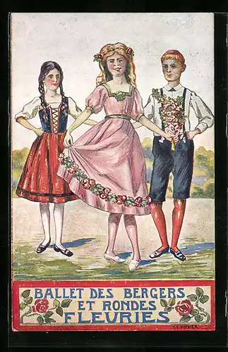 Künstler-AK Neuchatel, La Fete Federal de Chant 1912, Ballett des Bergers et Rondes Fleuries