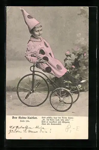 AK Harlekin auf seinem Dreirad zu Spielzeug
