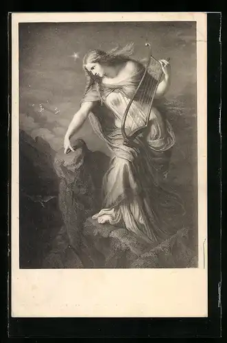 AK Die Lorelei mit Harfe auf dem Felsen